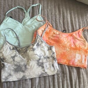 PINK Victoria's Secret Sports Bra Trio - Mint, Orange, Gray